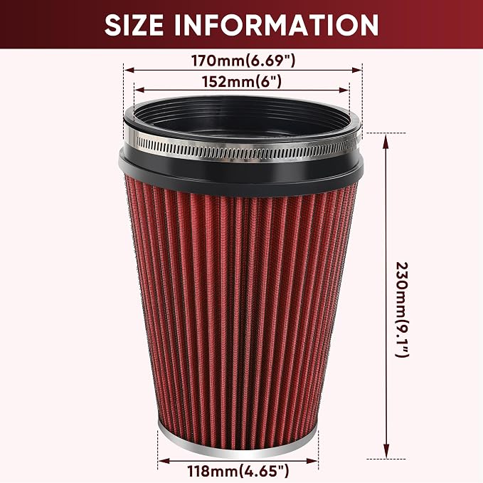 6" 152mm Cold Air Intake Filter Clamp-On Replacement High Flow Inlet Air Filter - Image 2