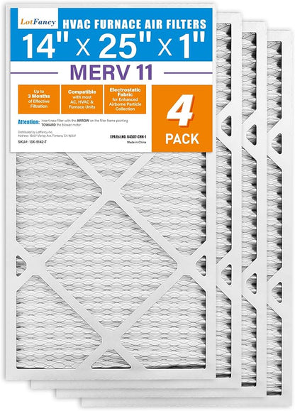 LotFancy 14x25x1 Air Filter MERV 11 4-Pack, Electrostatic Pleated AC Furnace - Image 9