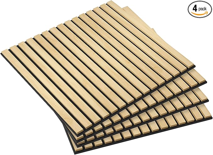 HOMCOM 4 Pack 3D Acoustic Panels, 24" x 24" Soundproof Wood Panels for Wall, Wood Slat Wall Paneling for Interior Ceiling, Office, Home Theater, Studio, Oak