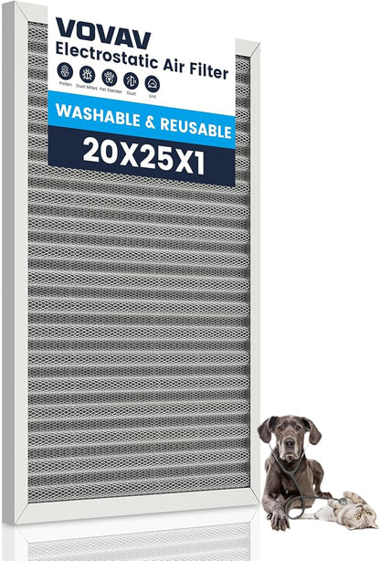 20x25x1 Air Filter-MERV 8, Washable & Reusable Electrostatic Air Filter by VOVAV