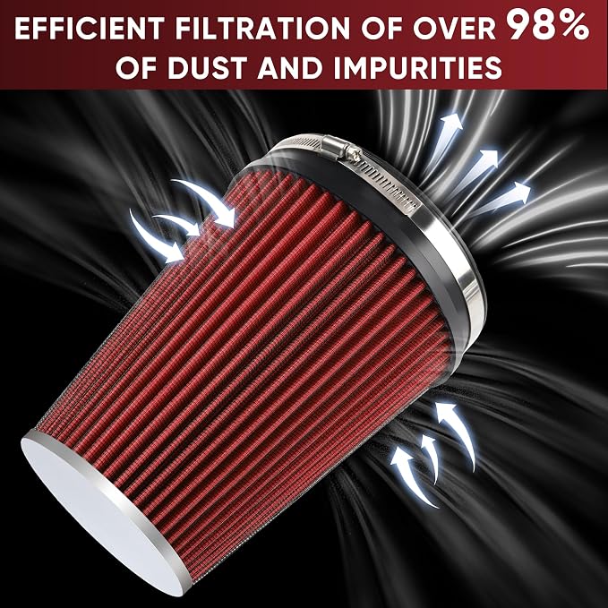 6" 152mm Cold Air Intake Filter Clamp-On Replacement High Flow Inlet Air Filter - Image 4