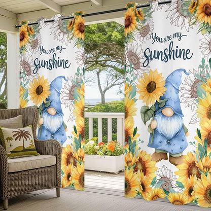 Summer Outdoor Curtains for Patio Sunflowers Gnome Eucalyptus Leaves Waterproof - Image 5