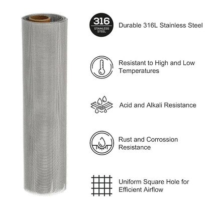 PATIKIL 40" L x 10" W Woven Wire Mesh, 30 Mesh 316L Stainless Steel Air Vent - Image 3