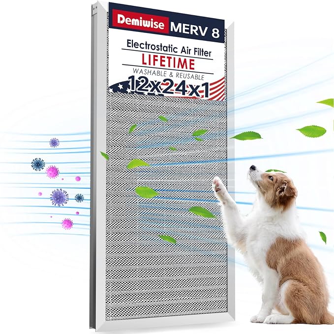 12x24x1 Electrostatic Air Filter, MERV 8 Reusable Aluminum AC/HVAC Furnace by Demiwise