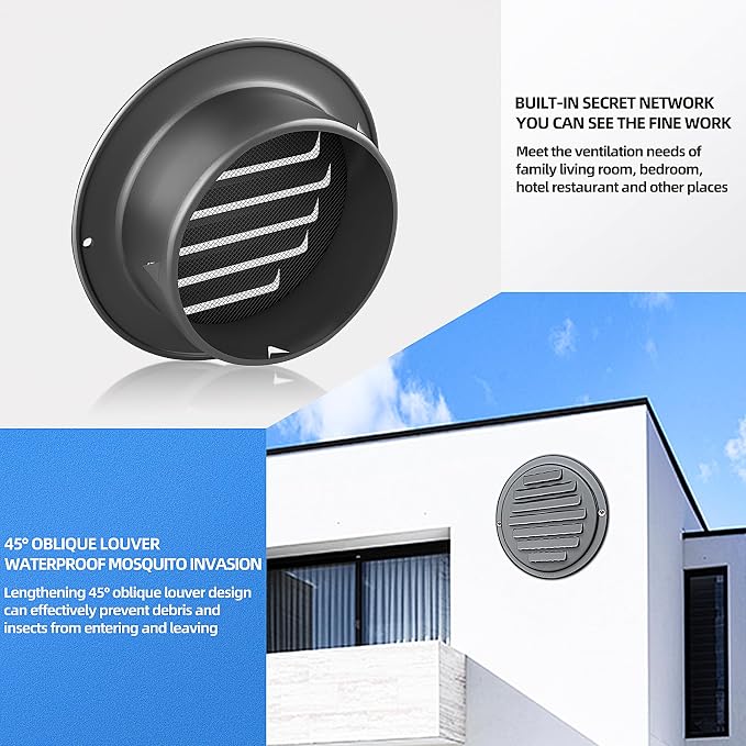 4inch 304 Stainless Steel Air Vents, Louvered Grille Cover Vent Hood Flat - Image 2