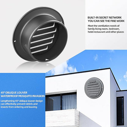 6inch 304 Stainless Steel Air Vents, Louvered Grille Cover Vent Hood Flat - Image 2