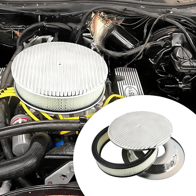 14 x 3 Inch Round Polished Air Cleaner Kit Fully Finned Top - Image 6