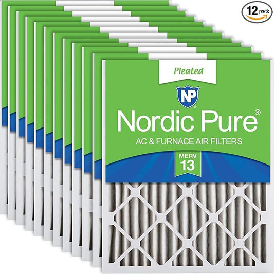 Nordic Pure 16x20x2 Pleated MERV 13 Air Filters 12 Pack by NordicPure