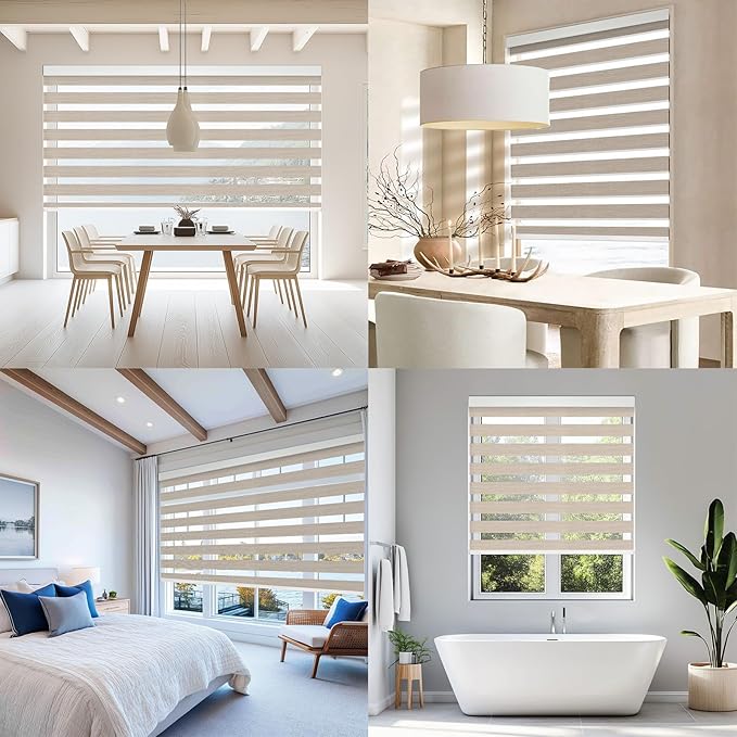 COOLWINDS Motorized Zebra Blinds for Windows Cordless Electric Curtains with Remote Control Blackout Shades Custom Smart Blinds Compatible with Alexa Google Home(Roomdarking Caramel,W53 X 72in)