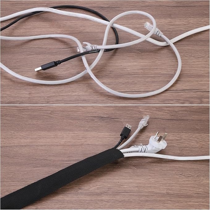 MECCANIXITY Braided Cable Sleeves Heat Shrinkable Fabric Sleeving, 1 3/8" 10ft Black 2:1 Ratio Heat Shrinkable Cord Protector for Harness Cable, Network Cable Protection, Cable Management