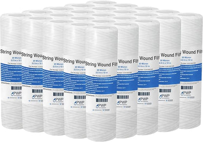 Sediment String Wound Water Filter Cartridge Standard 2.5x10" 20 Micron 25 Pack by ProWaterParts