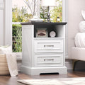 Nightstand with Charging Station,18" Wide End Table with 2 Large Drawers & Metal Handles,Rustic Farmhouse Wood Small Dresser,Bedside Table,Modern Chest of Drawers for Bedroom,Living Room,Off White