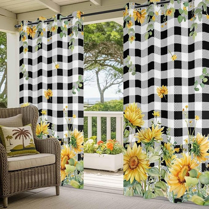 Sunflowers Outdoor Curtains for Patio Summer Floral Eucalyptus Leaf Buffalo - Image 5