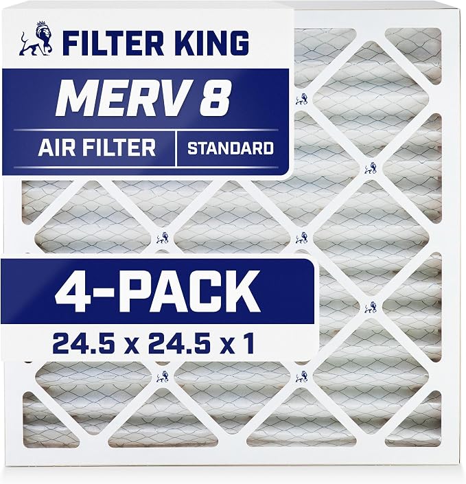Filter King 24.5x24.5x1 Air Filter | 4-PACK | MERV 8 HVAC Pleated A/C Furnace by FilterKing