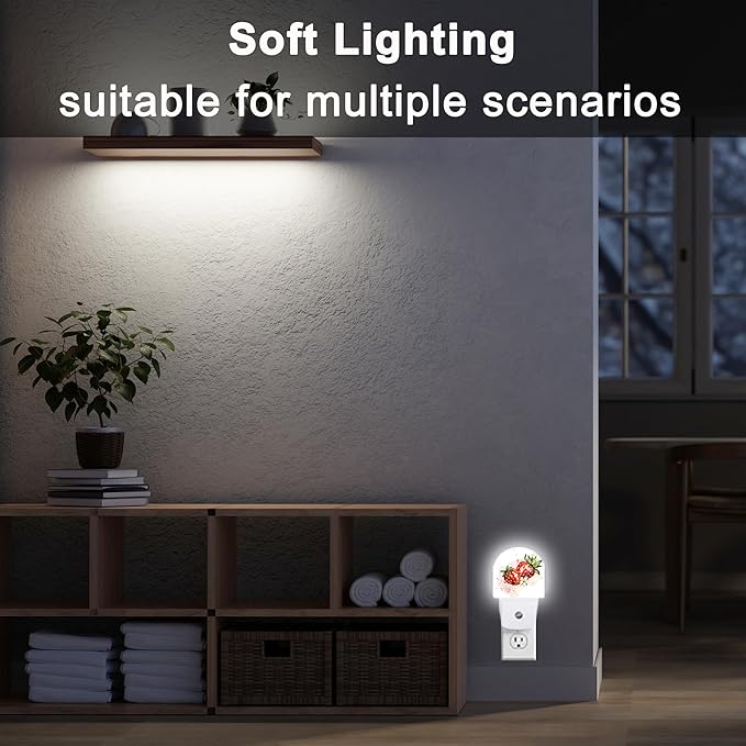 YESPOAK Night Light,Strawberry Berry Flower Night Lights Plug Into Wall Dusk to Dawn Sensor for Bedroom,Bathroom and Living Room for Women/Girls Gifts