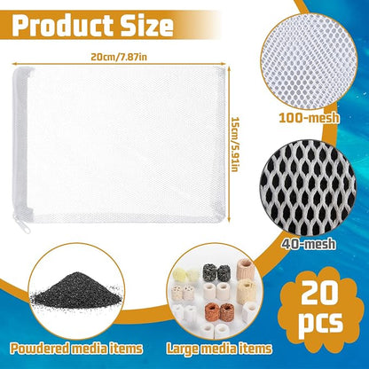 Grevosea 20 Pcs Aquarium Filter Media Bags, Fish Tank Coarse Mesh Bags 5.91 x - Image 2