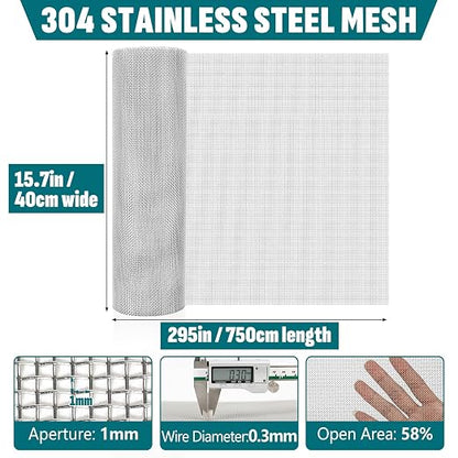 20 Mesh 304 Stainless Steel Mesh Screen, 15.7'' x 295'' Wire Screen Mesh - Image 2