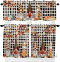 Thanksgiving Gnomes Kitchen Curtain Set, Fallen Maple Leaf Pumpkin Black Plaid by Unknown