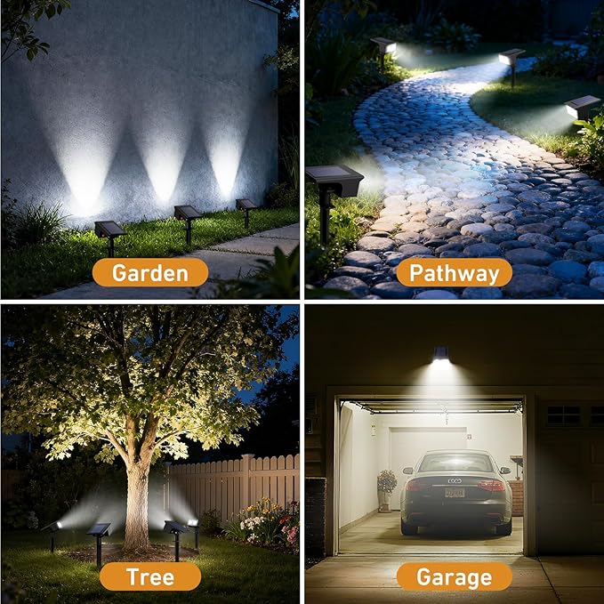 btfarm Solar Spot Lights Outdoor Waterproof, 3 Modes Motion Sensor Lights, Solar Powered Spotlights 2-in-1 Auto On/Off for Outside Pathway Yard Garden Landscape Lighting, Cool White
