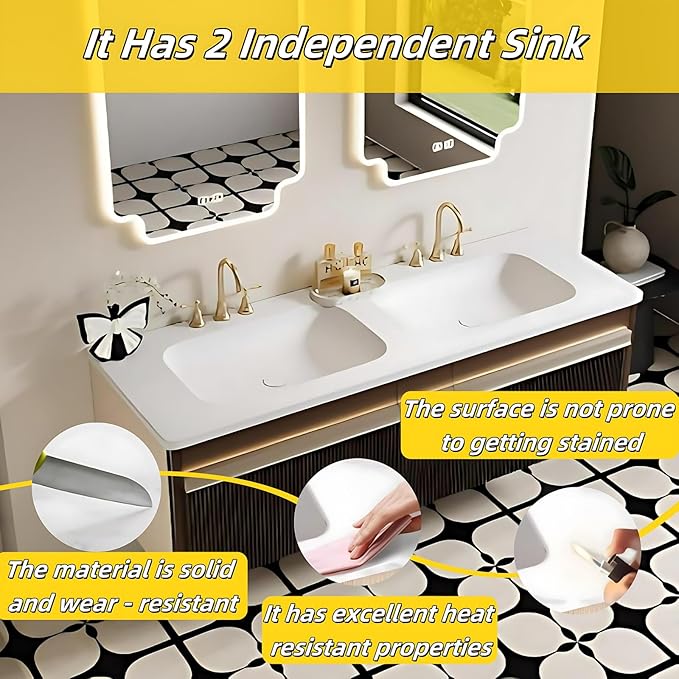 Bathroom Vanity with Double Sink - Bathroom Cabinet Vanity Including Grille Shaped Panel | Bathroom Vanity Double Sink, Soft Light LED Lights & Smart Defogging Mirror (Mirror, 72IN)