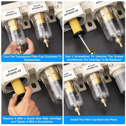 TAILONZ PNEUMATIC 1/4 Inch NPT 3 in 1 Air Filter Pressure Regulator Combo - Image 6