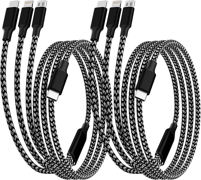 IDISON USB C Multi Charging Cable [2Pack 4FT], 3 in 1 Charging Cable Nylon Braided USB-C Multiple Charger Cord with Type-C, Micro USB and IP Port for iPhone 16/15 Series/Cell Phones and More