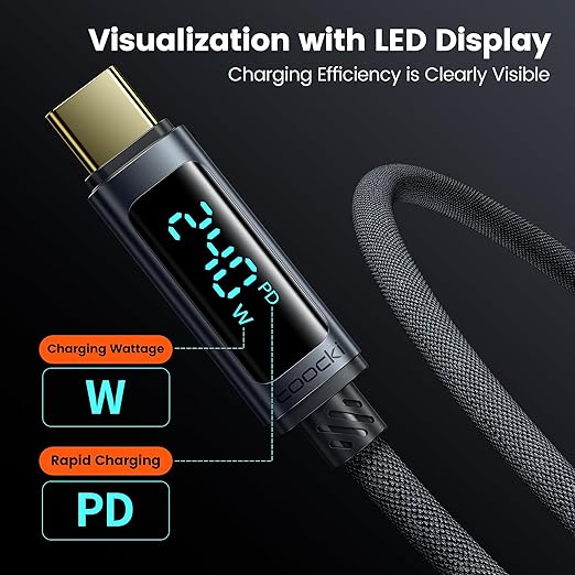 toocki USB C Cable 3.3ft 240W Fast Charging Cord with LED Display Compatible with iPhone 17 16 15 Pro Plus Pro Max Air, iPad Pro, Samsung Galaxy S24 S23, Switch, MacBook Air, Pixel