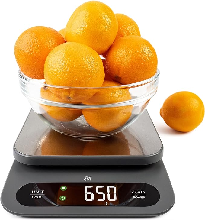Greater Goods Digital Food Scale for Kitchen & Baking, 10kg/22lb High-Capacity Weight Scale with 1g Precision, Stainless Steel Platform, Hi-Def LCD, Ideal for Bread, Sourdough & Bulk Cooking