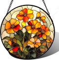 CRISGIF Stained Glass Window Hanging - Orange Marigolds Flowers Suncatcher for Door Garden Yard Sun Catchers Decor Christmas Mother's Day Birthday Gifts for Women Mom Nana Girlfriend Men 7.8 in