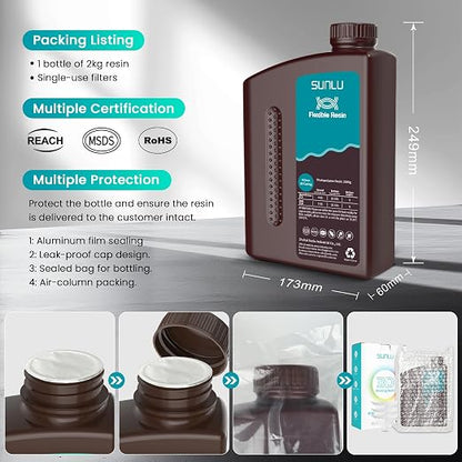 SUNLU Flexible 3D Printer Resin, 66A 3D Printing Resin - Image 9