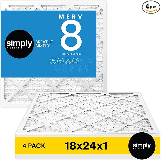 Simply 18x24x1 Air Filter, Merv 8, 4 Pack, by SimplyFilters