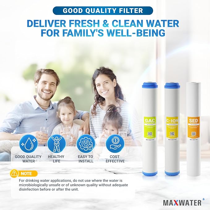 Max Water Whole House Water Filter Set 20" x 2.5" Slim Blue Cation Resin - Image 7