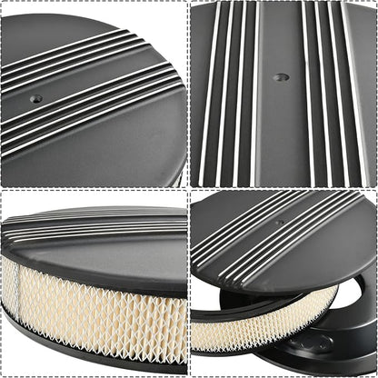 14 x 3 Inch Round Black Air Cleaner Kit Half Finned Drop Base Compatible - Image 3
