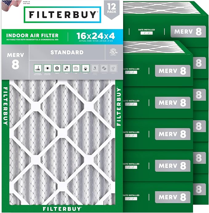 Filterbuy 16x24x4 Air Filter MERV 8 Essential Dust & Allergy Defense, by Filterbuy