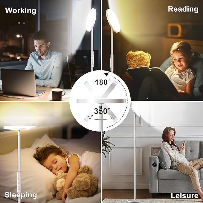 LED Floor Lamp, 3600LM Bright Standing Lamp 350W Equivalent with 2700K-6500K Stepless Dimming, Modern Torchiere Room Lamp with Remote/Touch Control, 69" Tall Lamp for Living Room Bedroom Office(White)