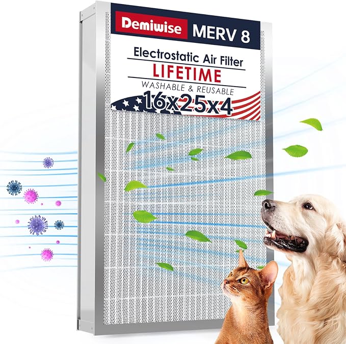 16x25x4 Resuable & Washable Electrostatic Air Filter Allergen Defense, MERV 8 by Demiwise