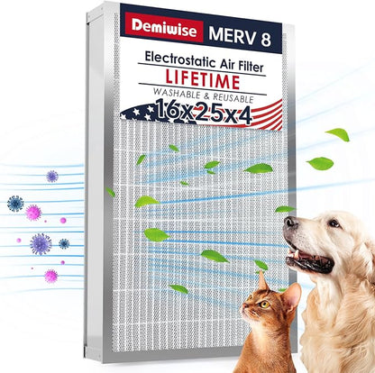 16x25x4 Resuable & Washable Electrostatic Air Filter Allergen Defense, MERV 8 by Demiwise