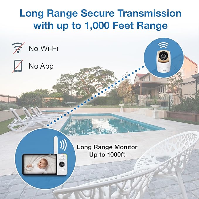VTech VM928-2HD 5” 720p HD Display 2 Cameras Baby Monitor,110 Wide Angle View,Remote Pan-Tilt-Zoom,Night Vision,Up to 1000ft Range,Temperature Sensor,9 Soothing Sounds & Lullabies,2-Way Talk,No WiFi