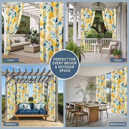 Lemon Outdoor Curtains for Patio Lemon Leaves Summer Plants Begin Waterproof - Image 8