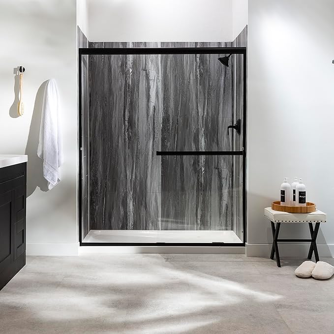 Palisade 78in x 60in x 30in Waterproof Vinyl Shower Surround Kit with Accessories in Urban Cliff