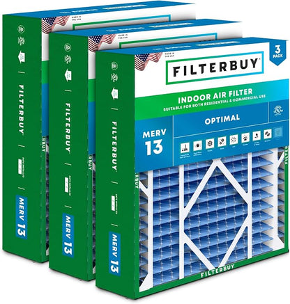 Filterbuy 21x21x5 Air Filter MERV 13 Optimal Smoke & Allergy Defense, by Filterbuy