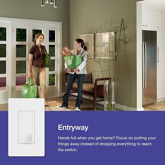 Lutron Maestro Motion Sensor Light Switch Indoor for Bathroom, Garage, Laundry Room, Closet, Occupancy Sensor Light Switch, Single-Pole, No Neutral, MS-OPS5M-WH, 3 Pack