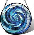 CRISGIF Stained Glass Window Hanging - Blue Abstract Swirl Suncatcher for Doors Garden Patio Unique Sun Catchers Decor Christmas Mother's Day Birthday Gifts for Women Men Mom Nana Friend 7.8 in