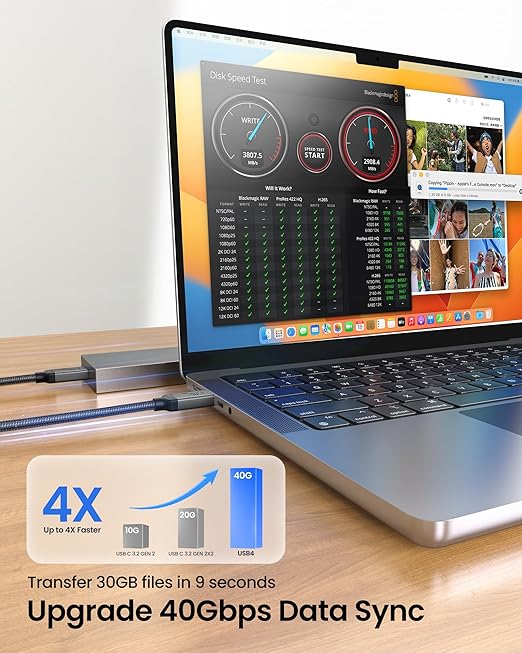 Silkland USB 4 Cable [USB-IF Certified] for Thunderbolt 4 Cable 3.3FT, 40Gbps Data Sync, 8K/5K@60Hz, 240W, USB C Thunderbolt Cable 1M, Compatible for MacBook, SSD, iPhone 17/16, Docking, eGPU, Monitor