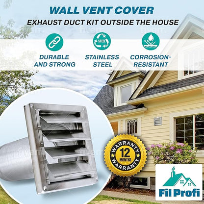 Wall Vent Cover with Metal Mesh Screen, Exterior Hood Vent - Image 3