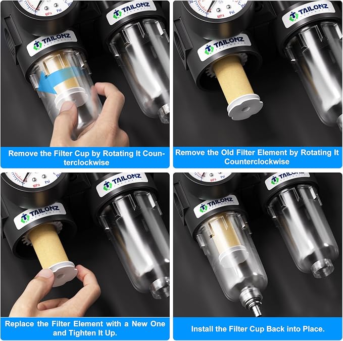 TAILONZ PNEUMATIC 1/4 Inch NPT AFC2000 Air Filter Pressure Regulator Kit（0-145 - Image 5