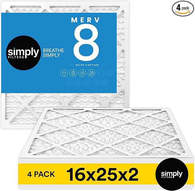 Simply 16x25x2 Air Filter, MERV 8, 4 Pack, Furnace Air Filter by SimplyFilters