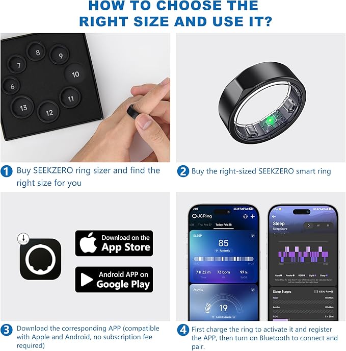 SEEKZERO Smart Ring for Women Men,No Subscription Fee (Black, 10)