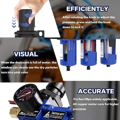 3/8 Inch NPT Three Stage Air Drying System, air Pressure Regulator - Image 6