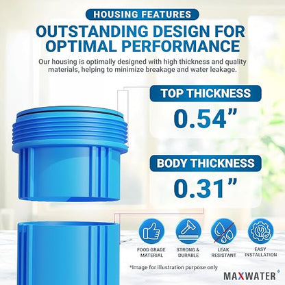 Max Water 20x4.5 Whole House Water Filter Housing, Heavy Duty Big Filter Blue - Image 4